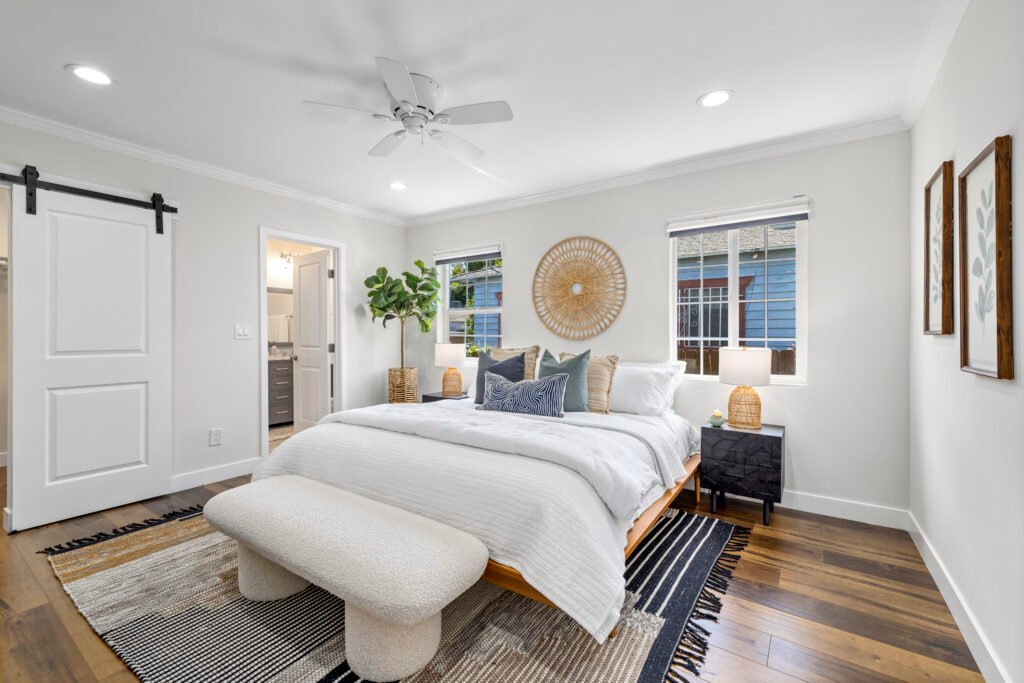 Mid Modern Designs Los Angeles Home Staging Company Staged this Beautiful Bedroom